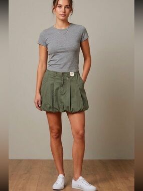 Witty Fox Olive Bubble Hem Utility Skort